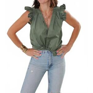 NEW SHOP KMJ olivia ruffle button down top in olive